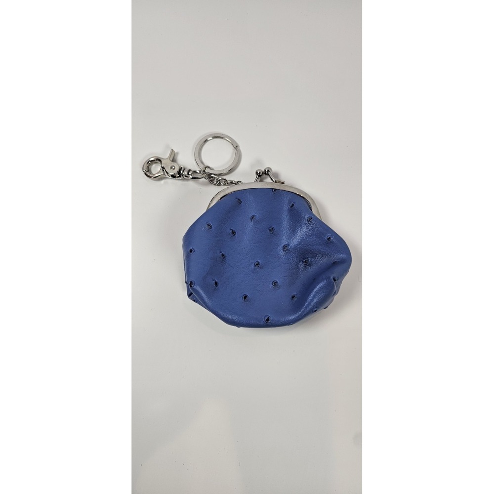 Metropolitan Blue‎ Faux Ostrich Coin Cosmetic Purse with Key Ring Kiss Closure